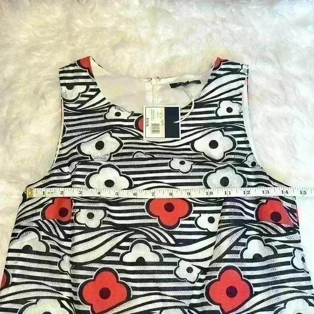 Kaari Blue NWT Navy Blue, White & Pink Floral Sleeveless Sheath Dress Women Sz 2 - Picture 10 of 14